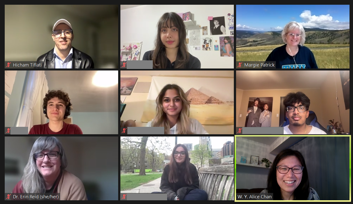 Nine people from the CLYN smiling to the camera during a Zoom call.