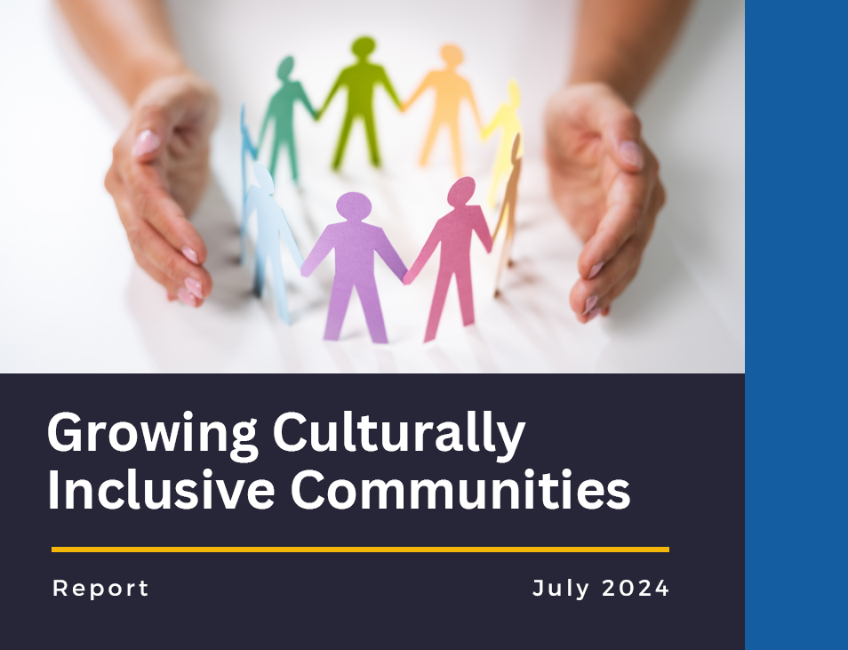 The front cover of the report. Hands are on both sides of an image and colourful images of stick people are standing in a circle between both hands.